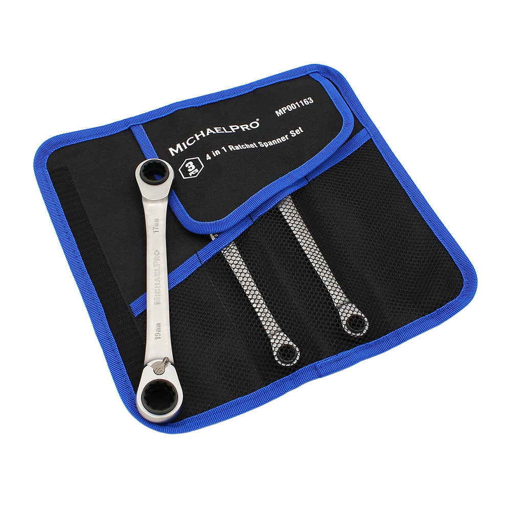 4 in 1 Ratchet Wrench Set, 12 Sizes in 3 Piece Wrenches, Metric(MP001163)