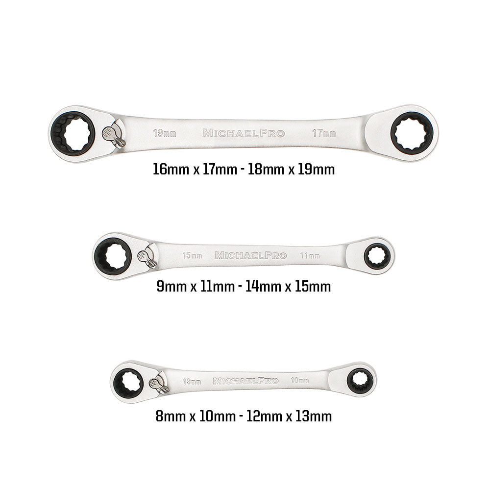 4 in 1 Ratchet Wrench Set, 12 Sizes in 3 Piece Wrenches, Metric(MP001163)