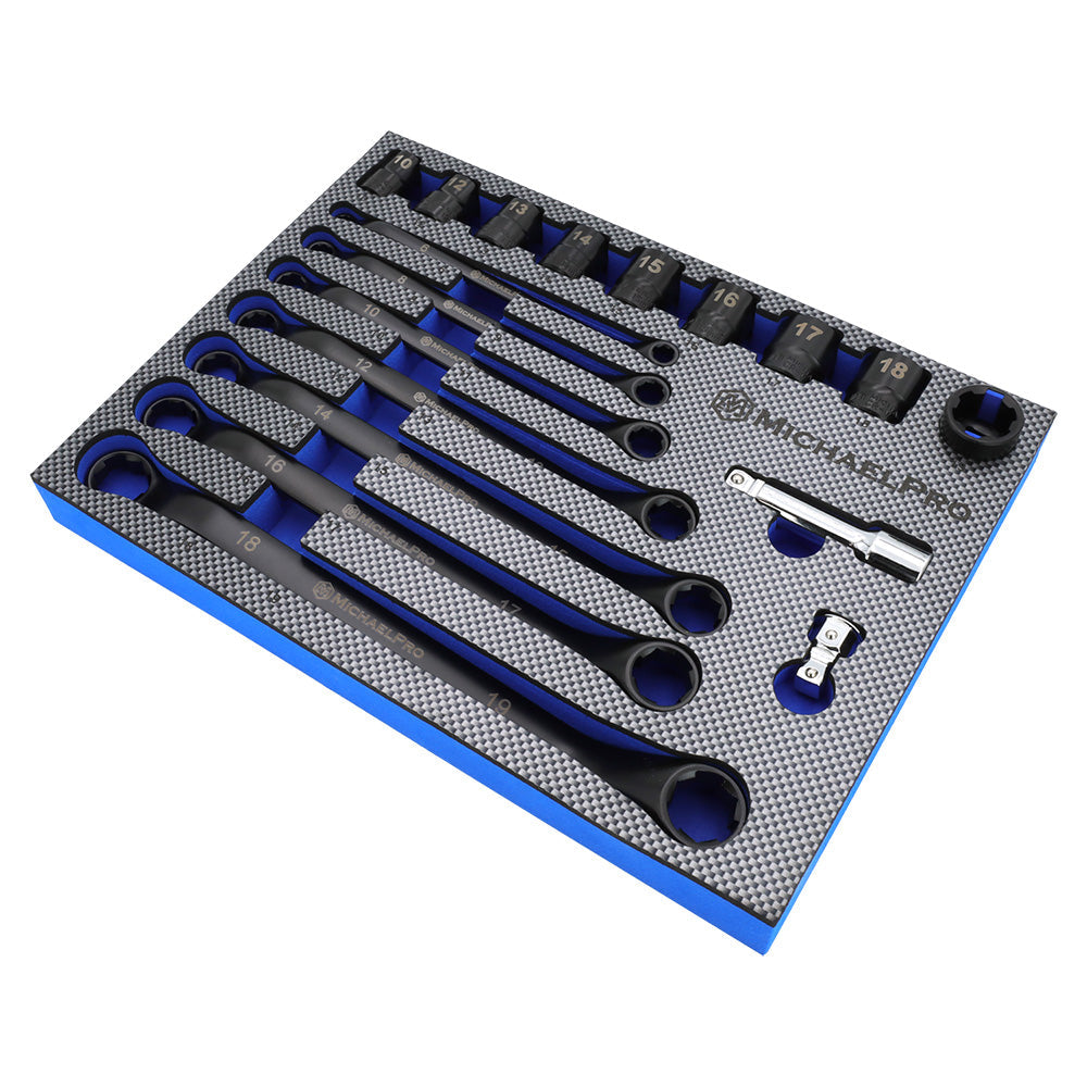 18-Piece Black Oxide Bolt Extractor Offset Wrench and Socket Set in Metric Sizes (MP001218)