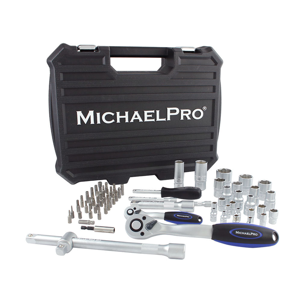 70-Piece 1/4 Inch & 1/2 Inch Dr. 72T Socket Set, Metric With Storage Case(MP005010)