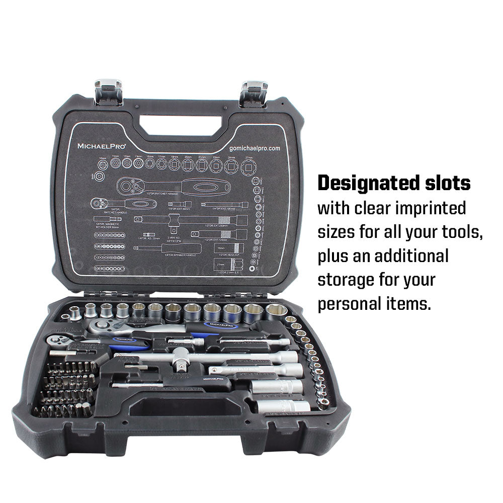 70-Piece 1/4 Inch & 1/2 Inch Dr. 72T Socket Set, Metric With Storage Case(MP005010)