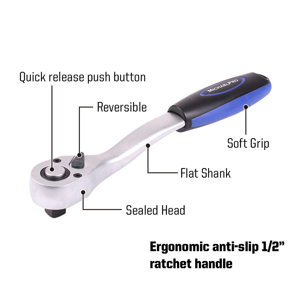 22 Piece 1/2 Inch Dr. 72T Ratchet Wrench Socket Set(MP005011)