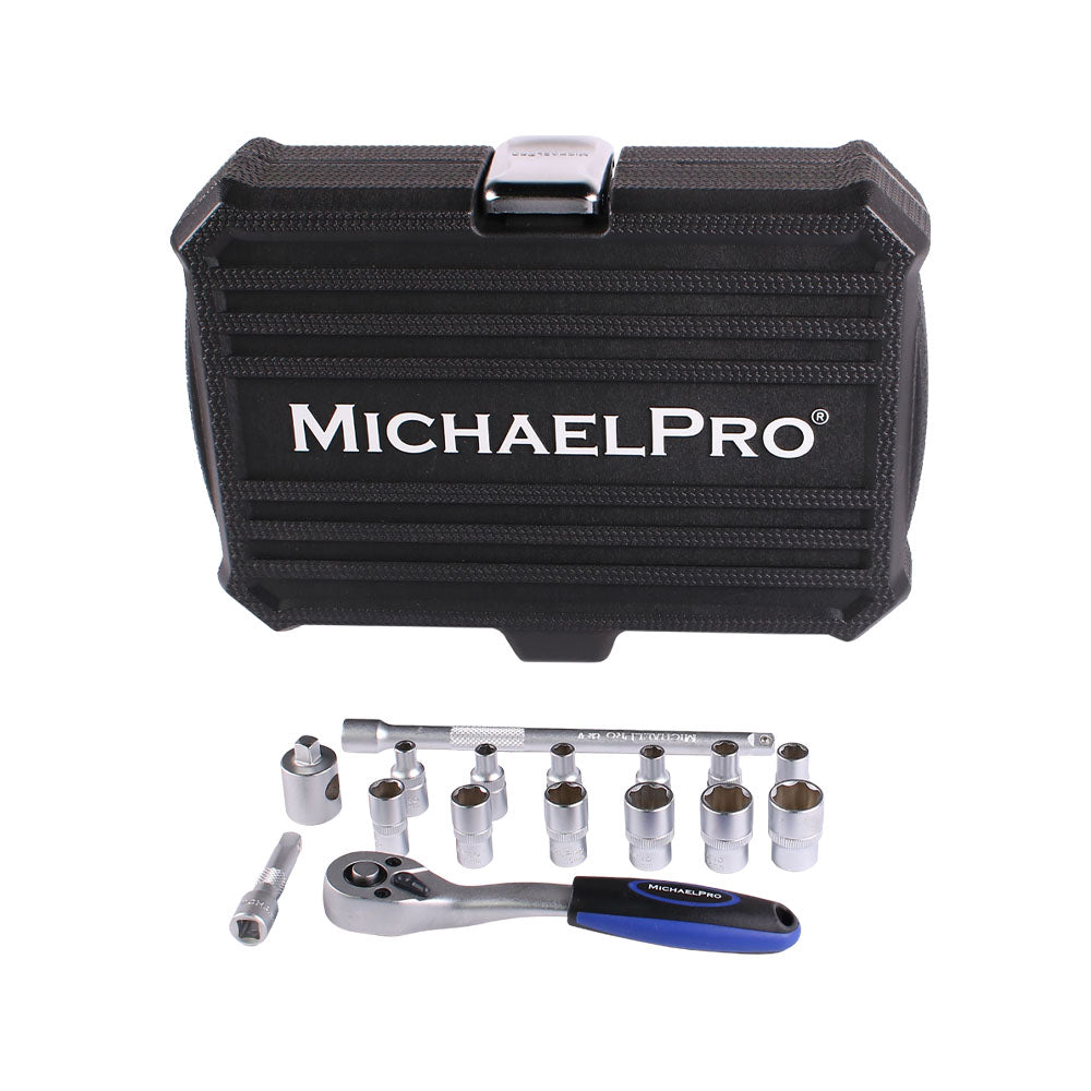 16 Piece 1/4 Inch Dr. 72T Ratchet Wrench Socket Set, Metric Sizes with Storage Case(MP005013)