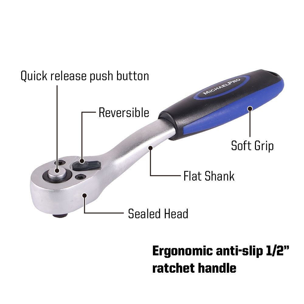 16 Piece 1/4 Inch Dr. 72T Ratchet Wrench Socket Set, Metric Sizes with Storage Case(MP005013)