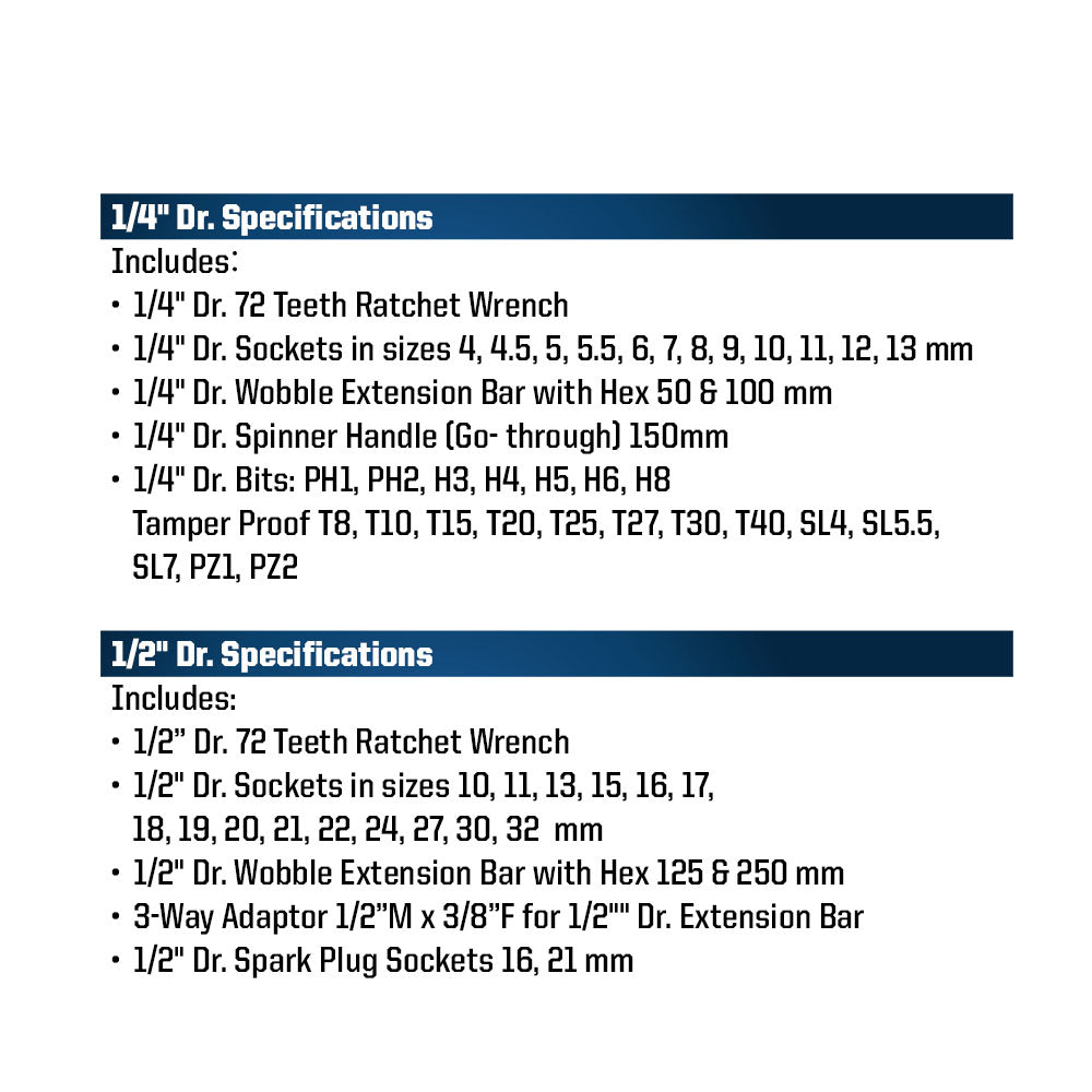 68-Piece 1/4" & 1/2" Dr. 72T Socket Set Metric With Storage Case(MP005016)