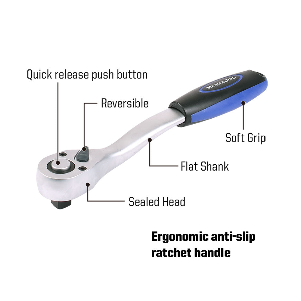 68-Piece 1/4" & 1/2" Dr. 72T Socket Set Metric With Storage Case(MP005016)