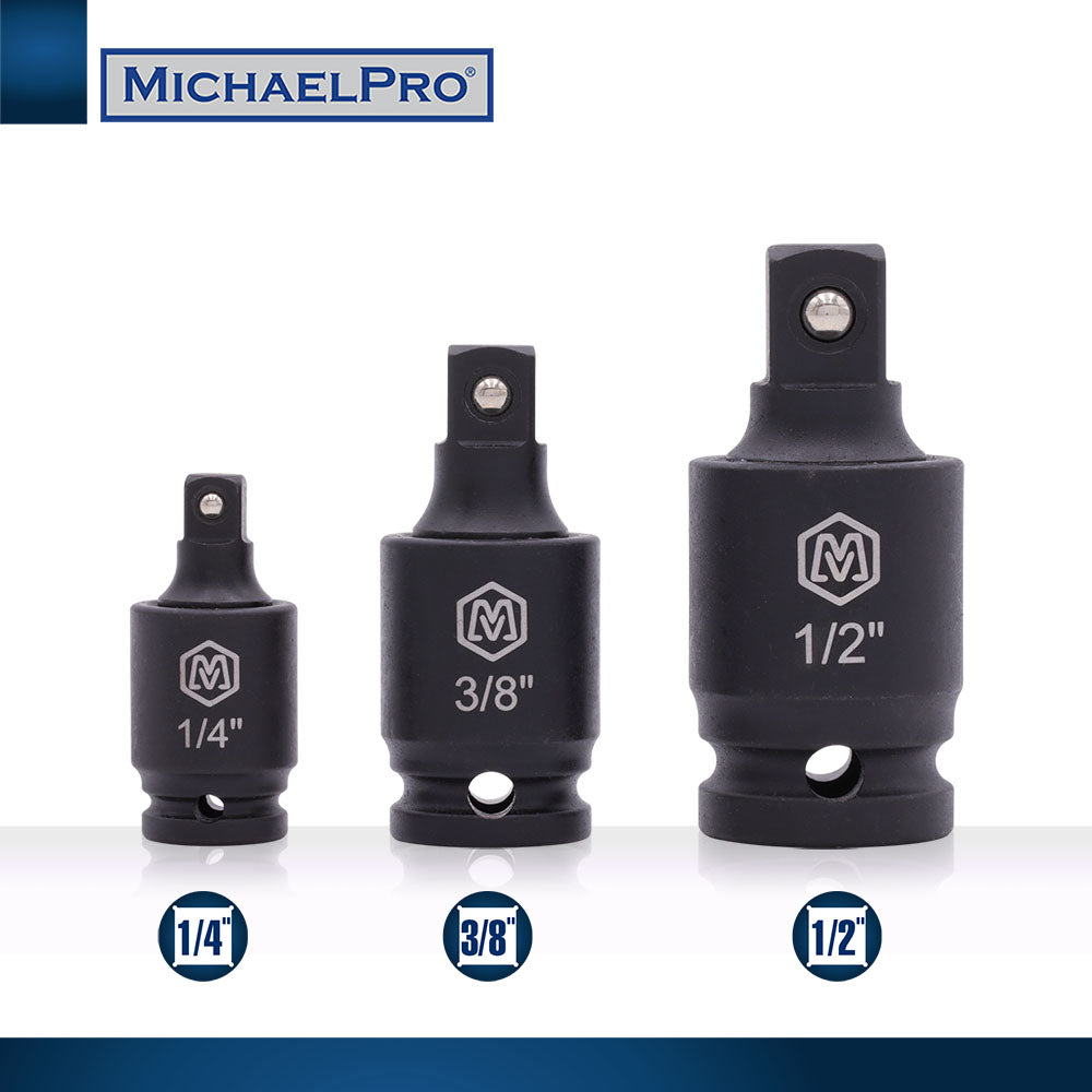 3-Piece Impact Grade Universal Joint Pin-Free Locking Swivel Socket Adapter Set (MP005026)