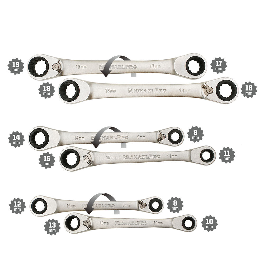 4 in 1 Ratchet Wrench Set, 12 Sizes in 3 Piece Wrenches, Metric(MP001163)
