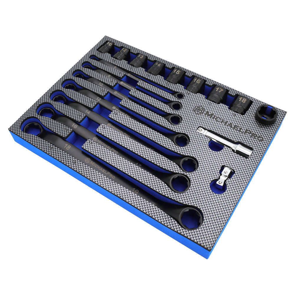 Offset Range Extractor 18-Piece Black Oxide Bolt Extractor Offset Wrench and Socket Set in Me
