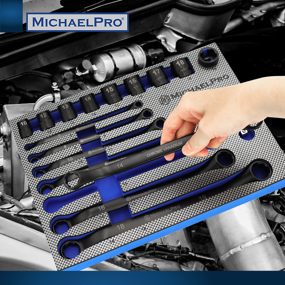 Offset Range Extractor 18-Piece Black Oxide Bolt Extractor Offset Wrench and Socket Set in Me