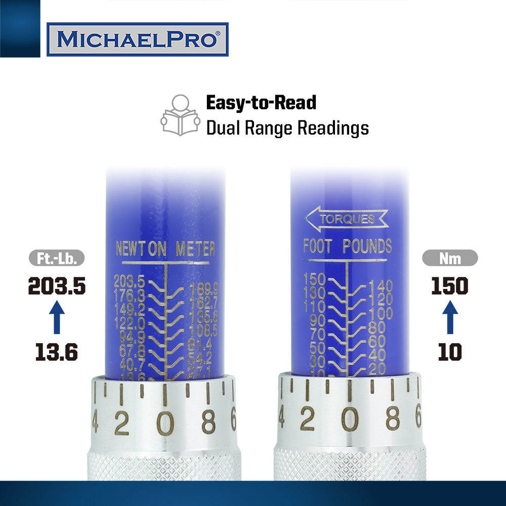 1/2" Drive Click Torque Wrench, 10 – 150 ft-lb (MP001220)