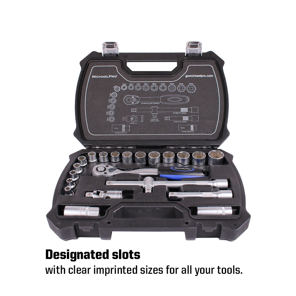 22 Piece 1/2 Inch Dr. 72T Ratchet Wrench Socket Set(MP005011)