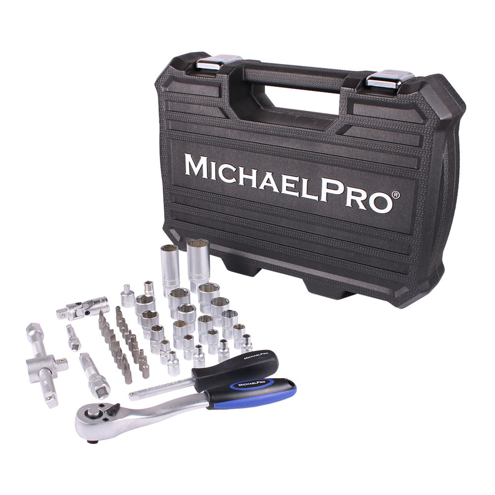 47 Piece 1/4 & 3/8 Inch Dr. 72T Ratchet Wrench Socket Set With Storage Case(MP005012)