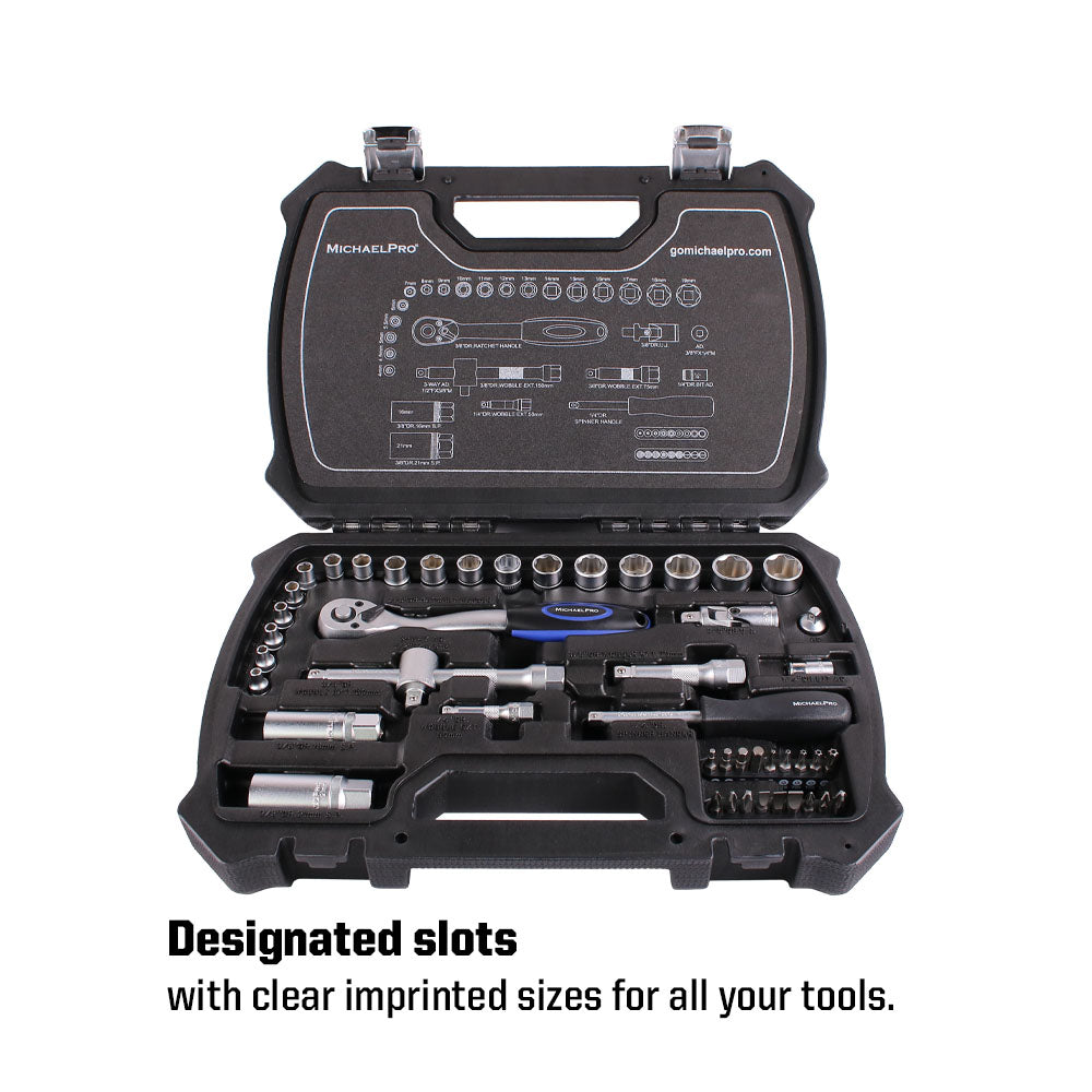 47 Piece 1/4 & 3/8 Inch Dr. 72T Ratchet Wrench Socket Set With Storage Case(MP005012)