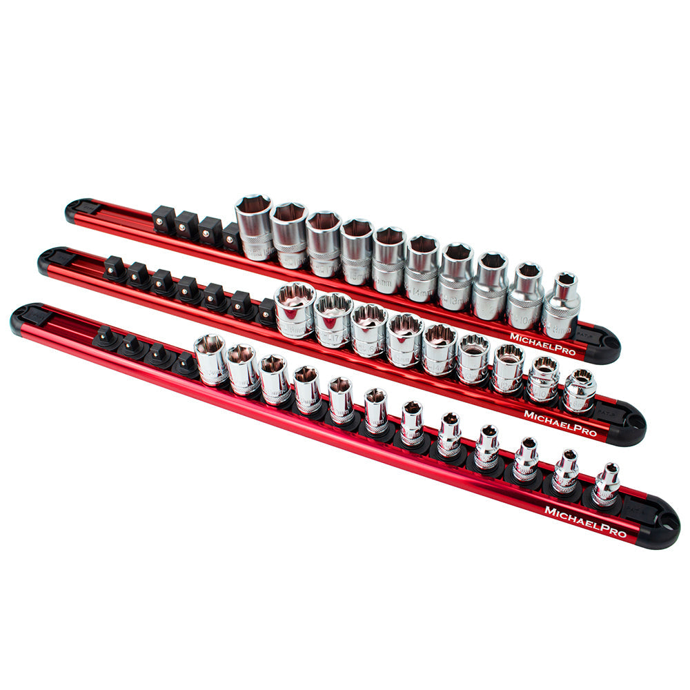 3-Piece Aluminum Socket Organizer Rail Set- 1/4", 3/8", and 1/2" (MP014001)